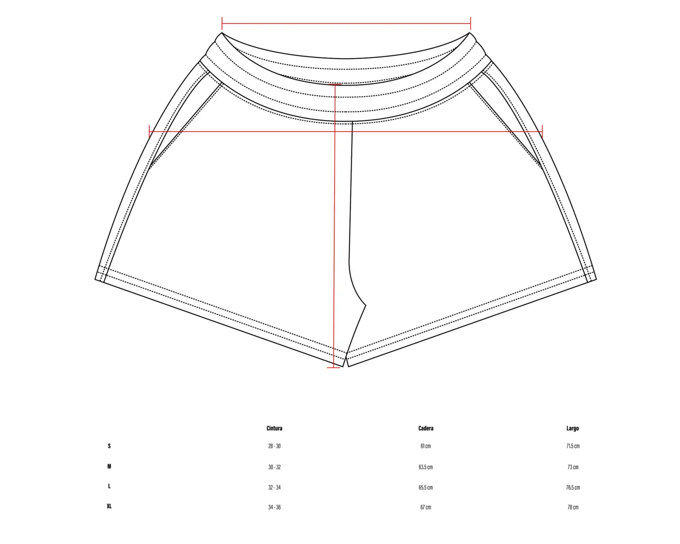 Tabla de medidas de Shorts Cortos Naranjas